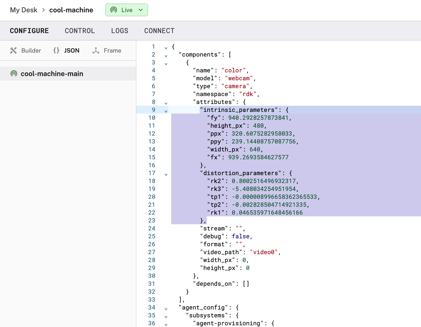 Config tab with configuration snippet highlighted