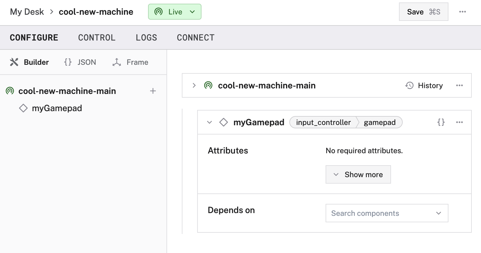 An example configuration for a linux-based gamepad input controller component