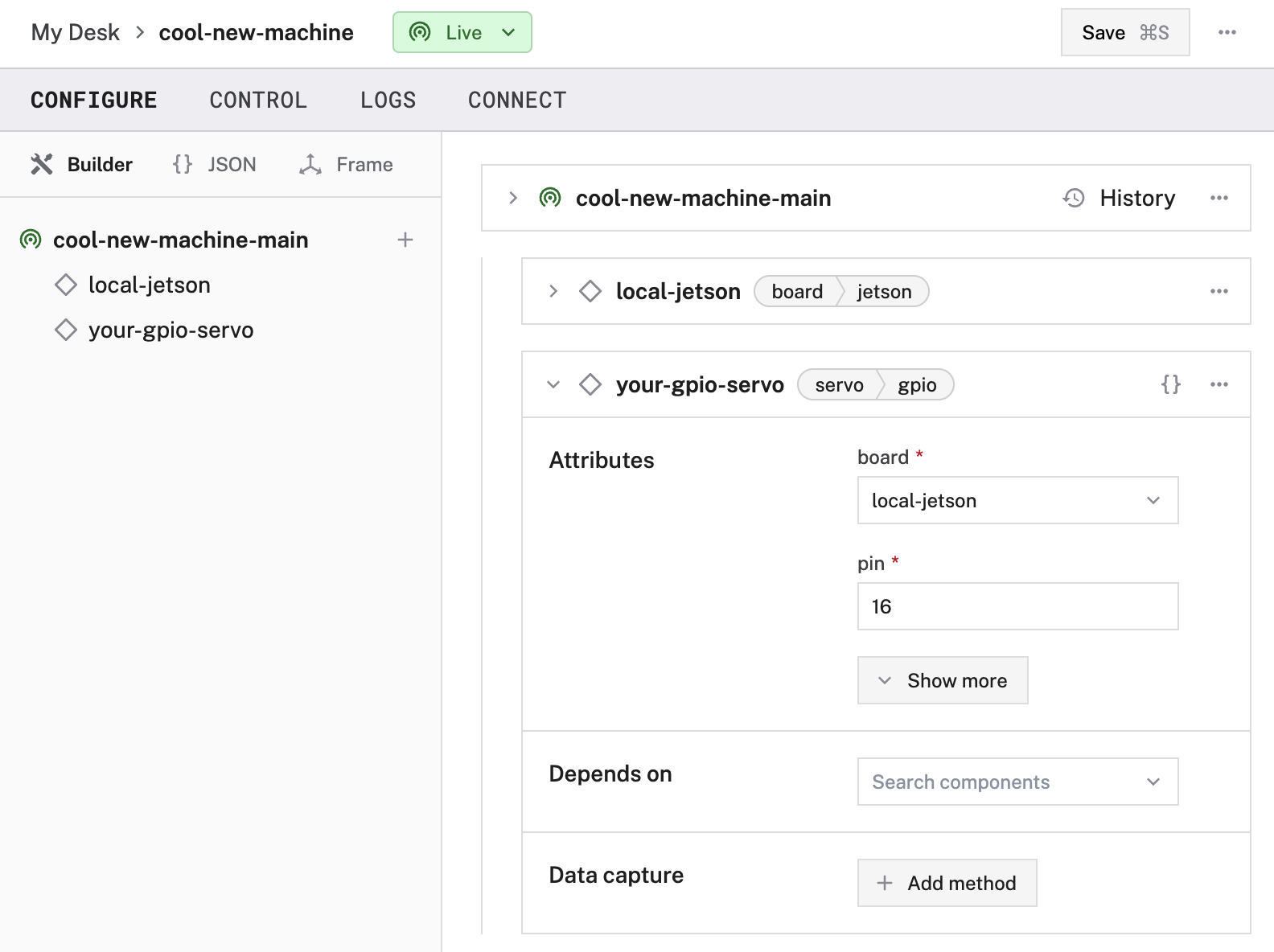 An example configuration for a gpio servo.