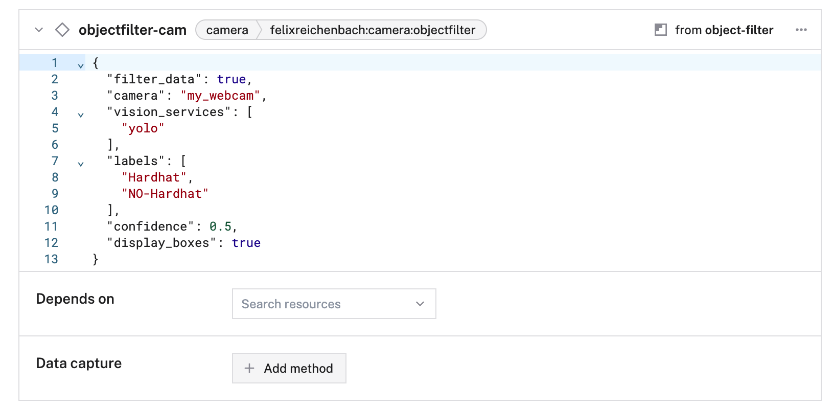 The detector_cam config panel.